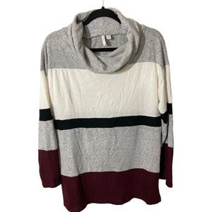 Active Cowl Neck Pullover Women's Medium Long Tight Knit Sweater Color Block EUC